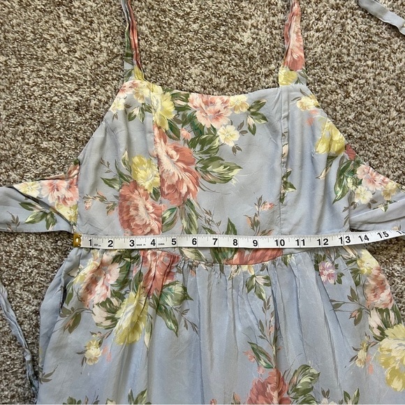 Yumi Kim Tinley Dress Blue Pink Floral Tie Strap Ruffle Midi Dress 10 Wedding - Picture 12 of 13